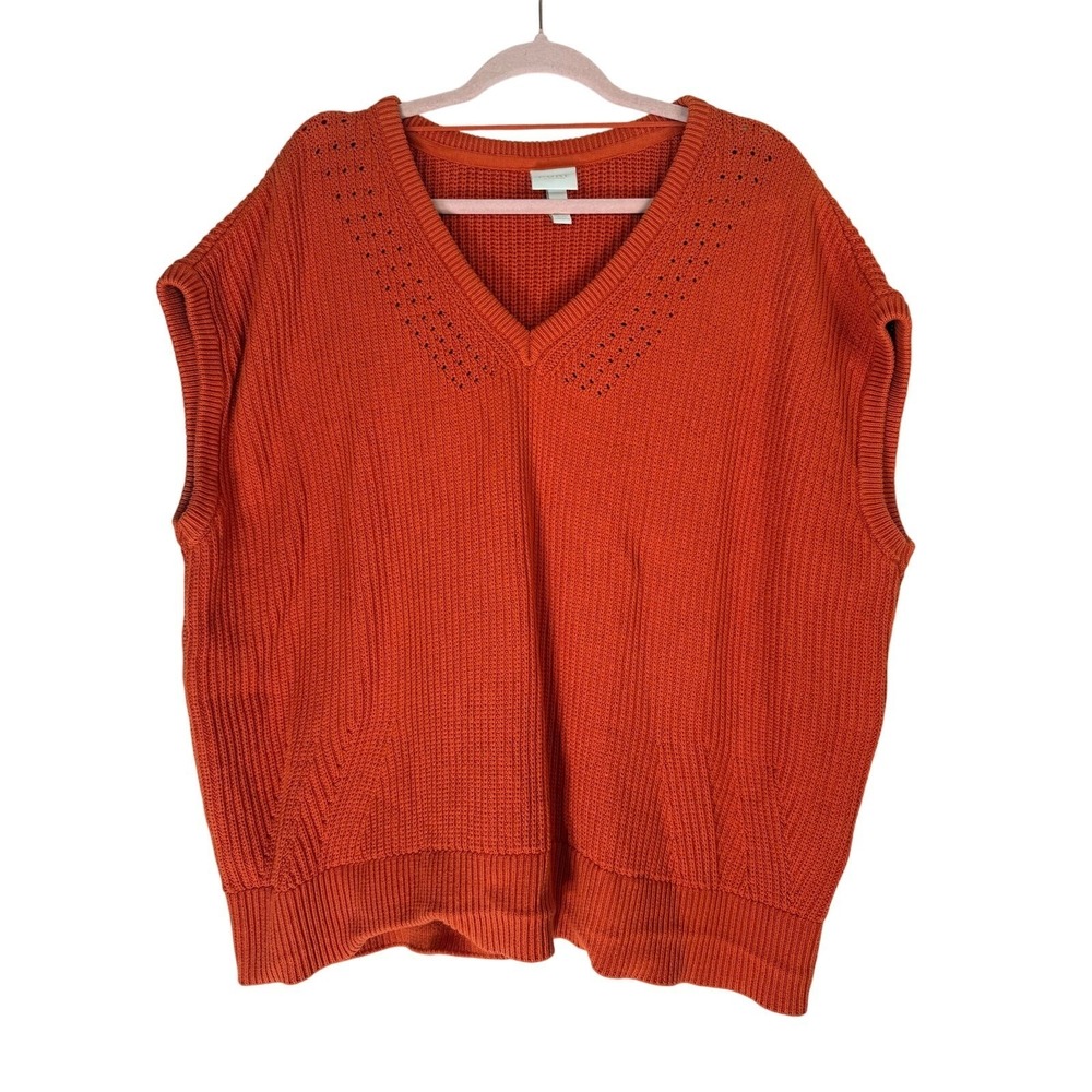 Pure by Ulla Popken Preppy Academia Orange Eco Cotton V-Neck Sweater Vest 16